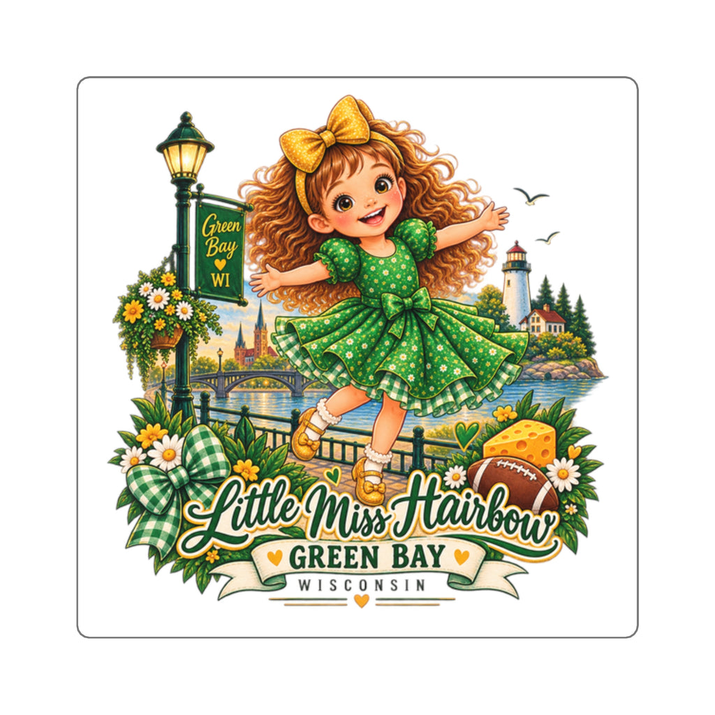 Little Miss Hairbow Green Bay Square Sticker